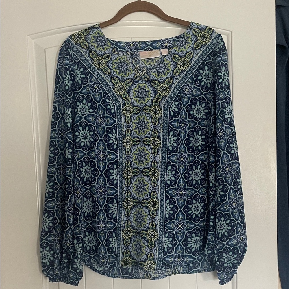 Elegant Floral Blue and Green Blouse